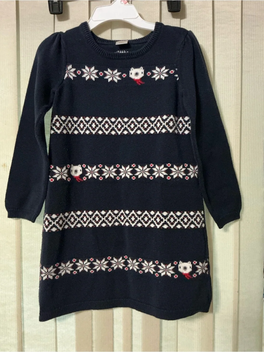 Gymboree Girls Navy Knit Dress with White and Red Fair Isle Motif 8